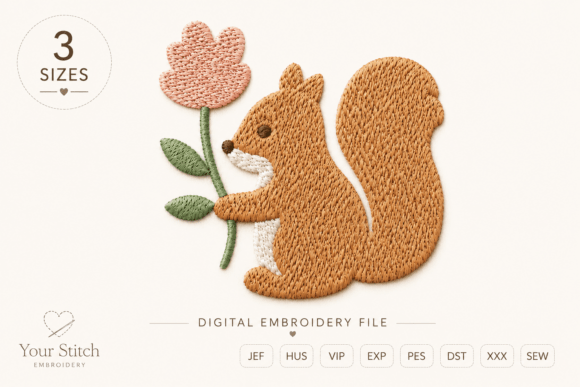 Download Cute Squirrel Holding Flower Embroidery - Cute Collection
