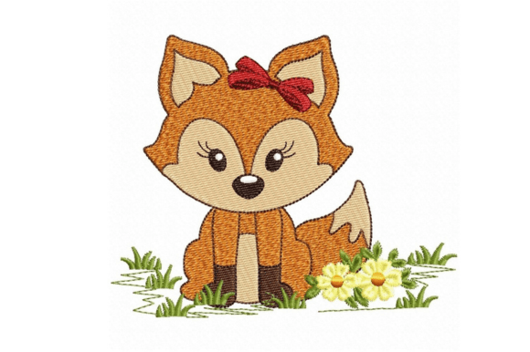Download Cute Fox Embroidery Design with Bow - Cute Collection