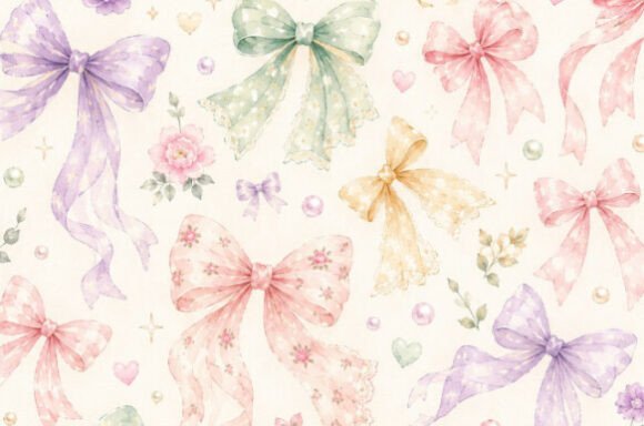 Download Pastel Watercolor Ribbon Bow Pattern Col - Ribbon bow pattern Collection