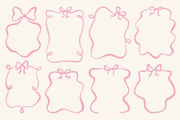Download Cute Bow Frame Set Ribbon Line Art SVG - Cute Collection