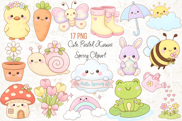 Download Cute Pastel Kawaii Spring Clipart PNG - Cute Collection