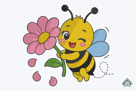 Download Cute Bee with Flower Embroidery Design - Cute Collection